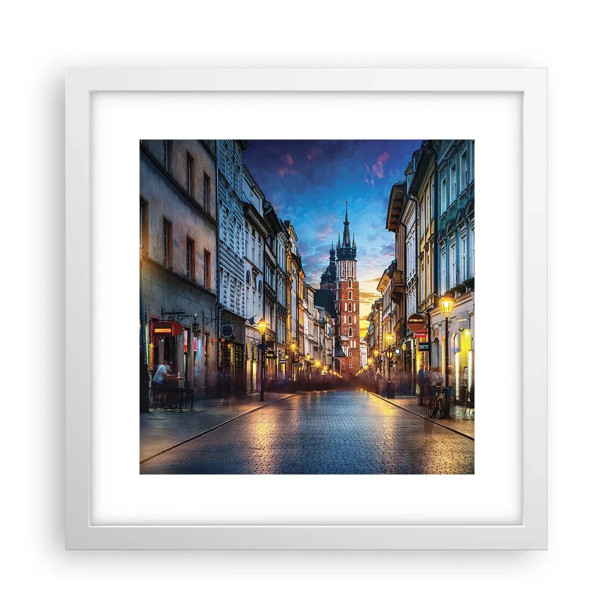 Póster en marco blanco - El encanto de Cracovia - 30x30 cm