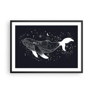 Póster en marco negro - Una ilustración gráfica de una ballena en estilo espacial. - 70x50cm - En el océano del universo - Decoración de pared moderna para salón y dormitorio ARTTOR