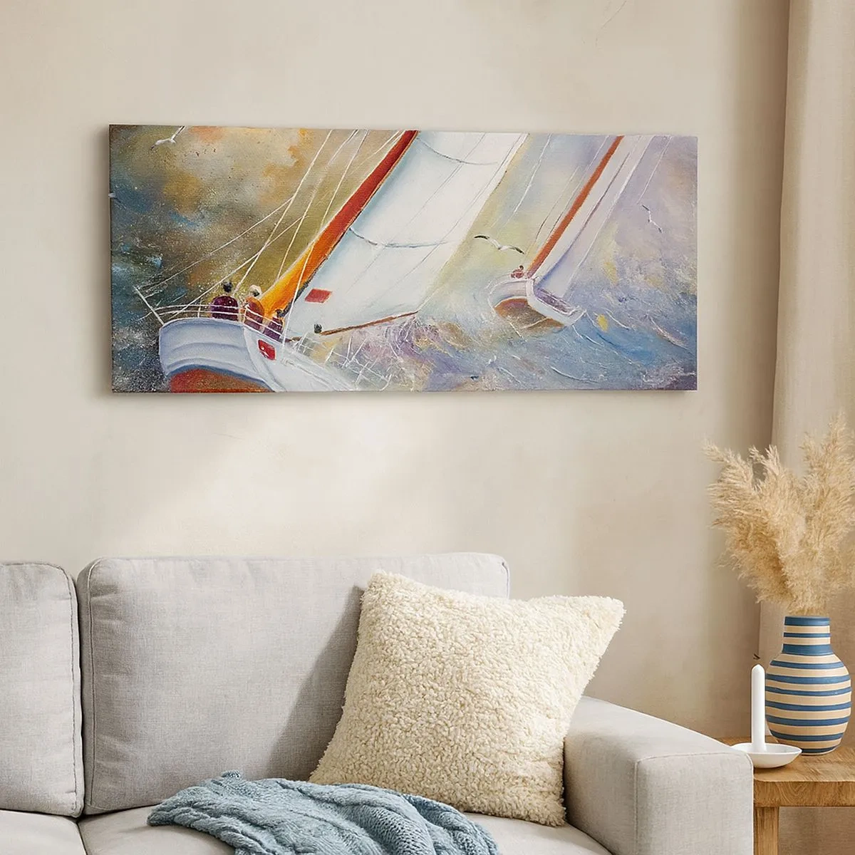 Cuadro sobre lienzo - Impresión de Imagen - Surcando las olas - 100x40 cm