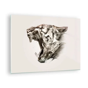 Cuadro sobre vidrio - Impresiones sobre Vidrio - Ilustración geométrica de un tigre rugiente sobre un fondo claro - 70x50cm - Ya sabes quién manda - Decoración de pared moderna para salón y dormitorio ARTTOR