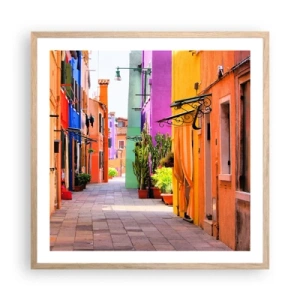 Póster en marco roble claro - El callejón arco iris - 60x60 cm