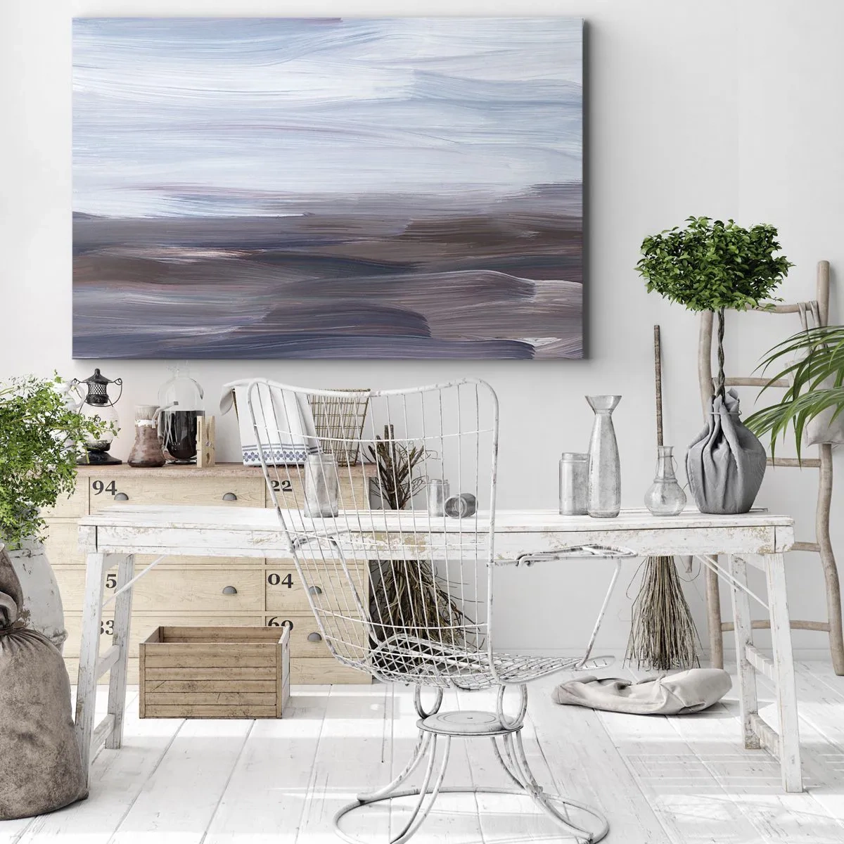 Cuadro sobre lienzo - Impresión de Imagen - Una abstracción sutil con trazos delicados en tonos pastel. - 70x50cm - Elementos: agua - Decoración de pared moderna para salón y dormitorio ARTTOR
