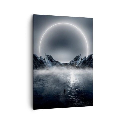 Cuadro sobre lienzo - Impresión de Imagen - Paisaje misterioso con un anillo de luz sobre las montañas. - 50x70cm - El final del cuento - Decoración de pared moderna para salón y dormitorio ARTTOR