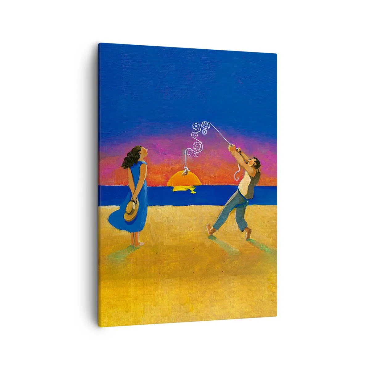 Cuadro sobre lienzo - Impresión de Imagen - Figuras junto al mar al atardecer - 50x70cm - Mucho más que una estrella del cielo - Decoración de pared moderna para salón y dormitorio ARTTOR