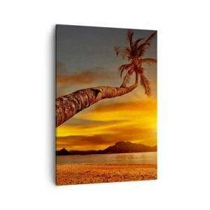 Cuadro sobre lienzo - Impresión de Imagen - Palmera en la playa al atardecer con vistas al mar - 50x70cm - Vacaciones exóticas, aventura en el Caribe - Decoración de pared moderna para salón y dormitorio ARTTOR