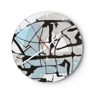 Reloj de pared - Reloj de vidrio - Líneas abstractas negras sobre un fondo de manchas azules y grises. - 30x30cm - Azul a pesar de todo - Decoración de pared moderna para salón, cocina y dormitorio ARTTOR