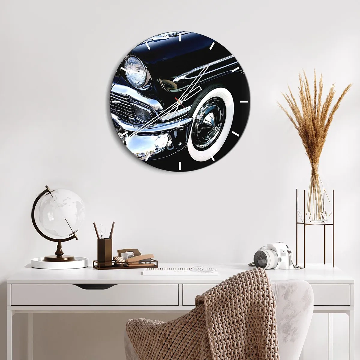 Reloj de pared - Reloj de vidrio - Clásicos en plata, negro y blanco - 40x40 cm