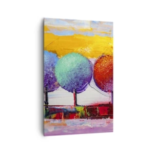 Cuadro sobre lienzo - Impresión de Imagen - Tres árboles coloridos sobre un fondo abstracto - 80x120cm - Tres árboles coloridos - Decoración de pared moderna para salón y dormitorio ARTTOR