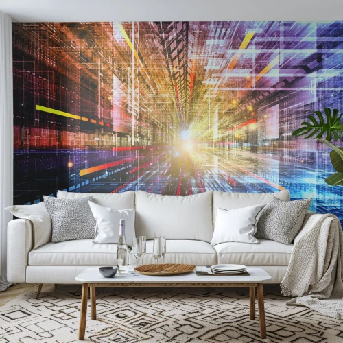 Fotomural Autadhesivo Deluxe Sticker - Un pasillo luminoso - Abstracción, Gráficos, 3D - 300x210 cm