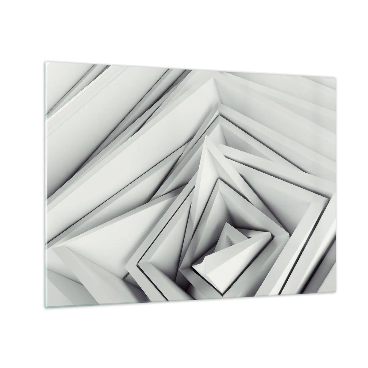 Cuadro sobre vidrio - Impresiones sobre Vidrio - Formas geométricas tridimensionales en tonos de gris. - 70x50cm - Ángulos afilados - Decoración de pared moderna para salón y dormitorio ARTTOR