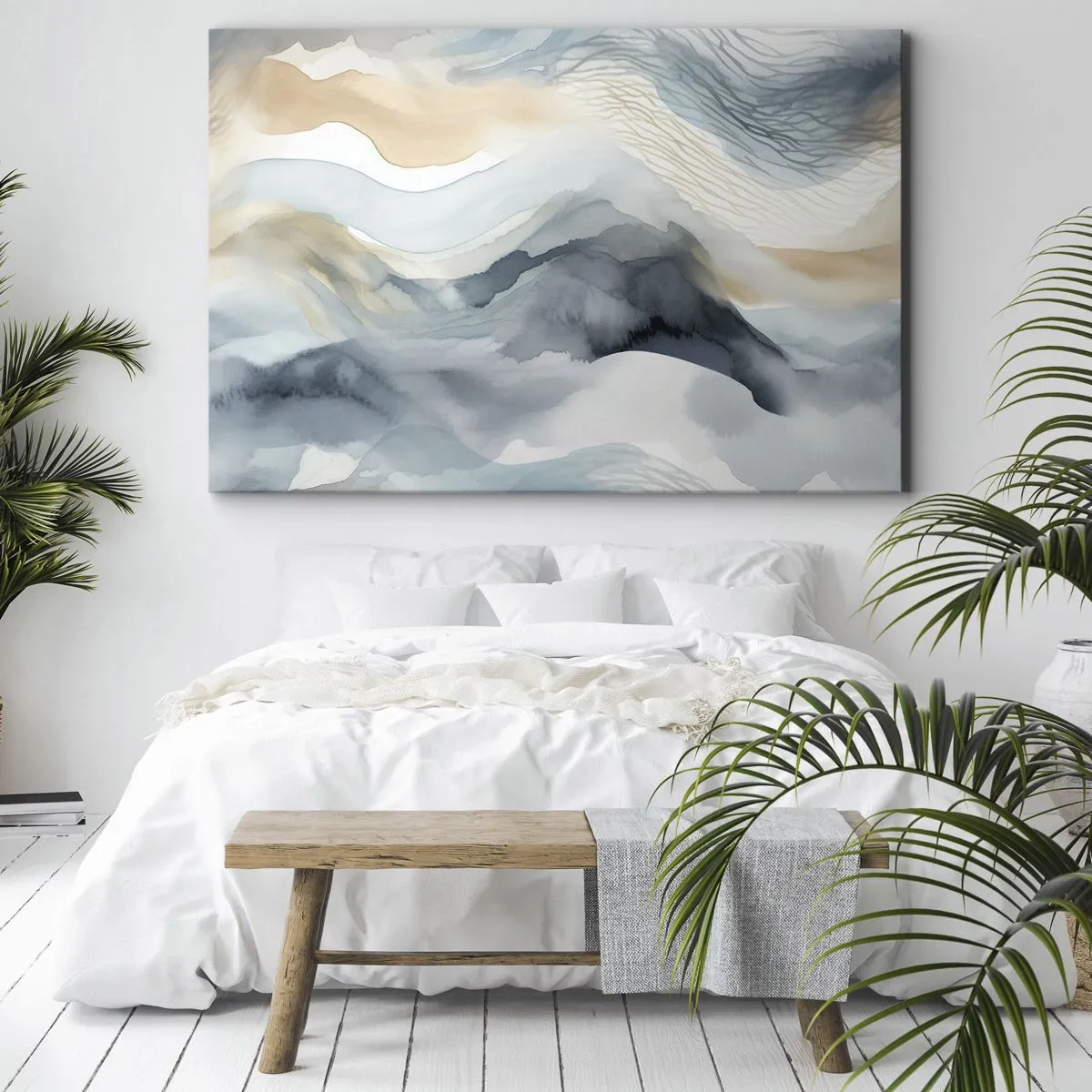 Cuadro sobre lienzo - Impresión de Imagen - Abstracción de nieve y niebla - 70x50 cm