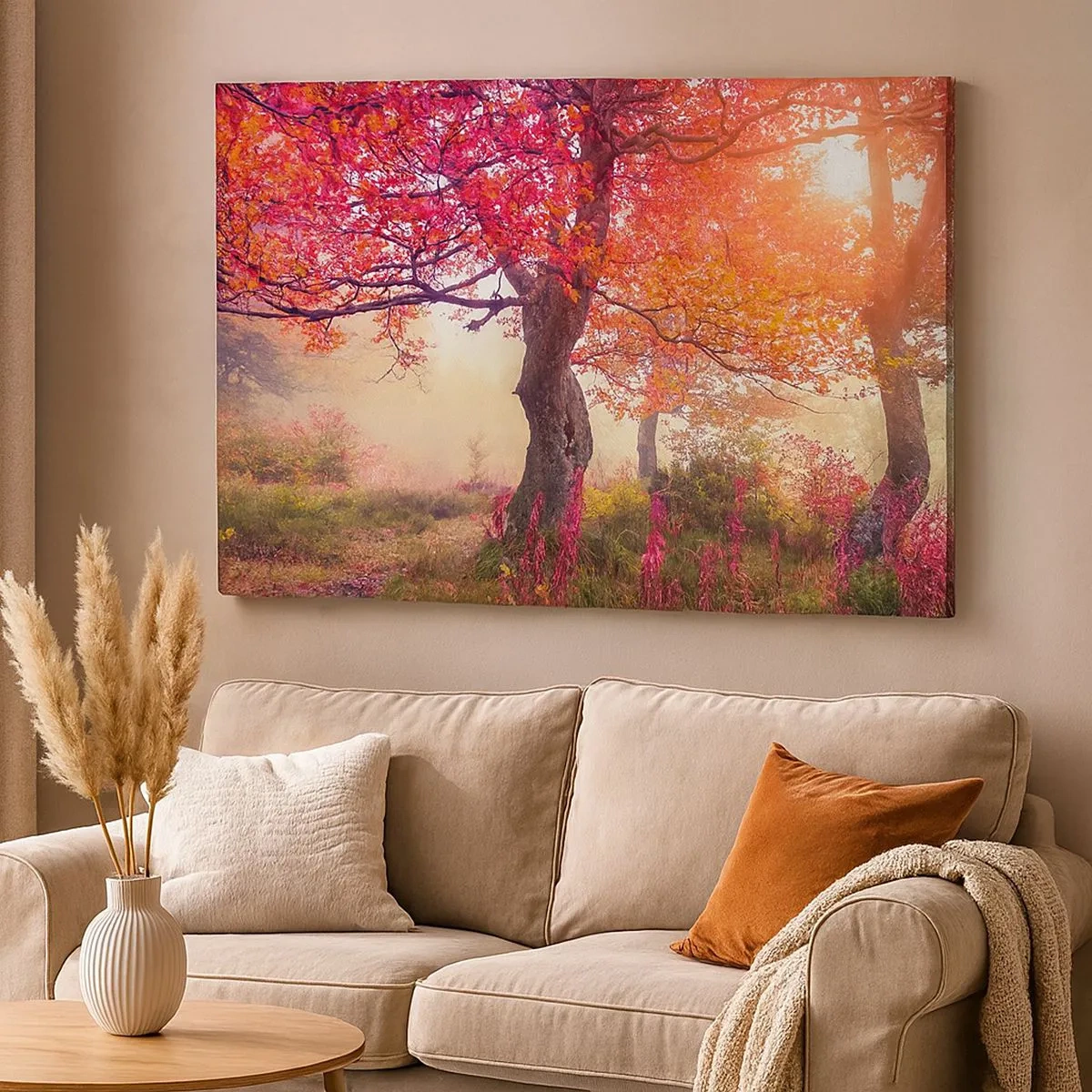 Cuadro sobre lienzo - Impresión de Imagen - Paisaje otoñal con árboles de colores intensos. - 70x50cm - Un frenesí de floración - Decoración de pared moderna para salón y dormitorio ARTTOR