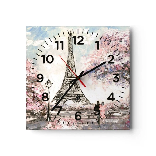 Reloj de pared - Reloj de vidrio - Un paseo por París en abril - 40x40 cm