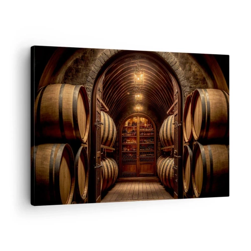 Cuadro sobre lienzo - Impresión de Imagen - Bodega con barriles de madera y estantes para vinos. - 70x50cm - Sótano atmosférico - Decoración de pared moderna para salón y dormitorio ARTTOR