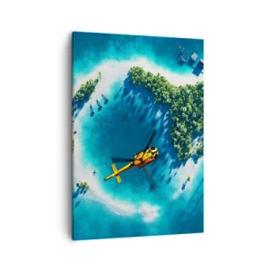 Cuadro sobre lienzo - Impresión de Imagen - Una isla tropical rodeada de agua turquesa con un helicóptero a la vista. - 50x70cm - Cómprate una isla - Decoración de pared moderna para salón y dormitorio ARTTOR