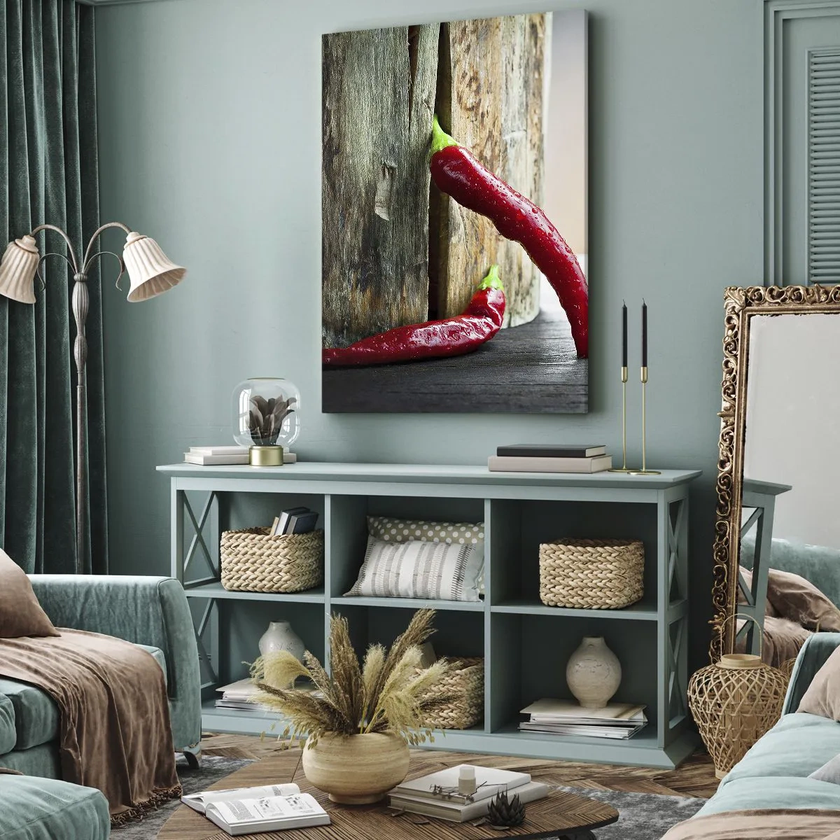 Cuadro sobre lienzo - Impresión de Imagen - Pimientos rojos picantes - 45x80 cm