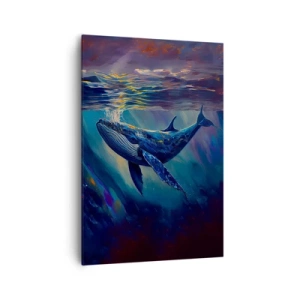 Cuadro sobre lienzo - Impresión de Imagen - Una ballena en las profundidades del océano en colores luminosos. - 70x100cm - Bienvenidos a mi mundo - Decoración de pared moderna para salón y dormitorio ARTTOR