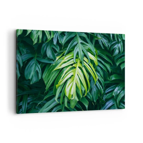 Cuadro sobre lienzo - Impresión de Imagen - Hojas verdes en un denso arreglo tropical. - 100x70cm - Sumérjase en la frescura - Decoración de pared moderna para salón y dormitorio ARTTOR