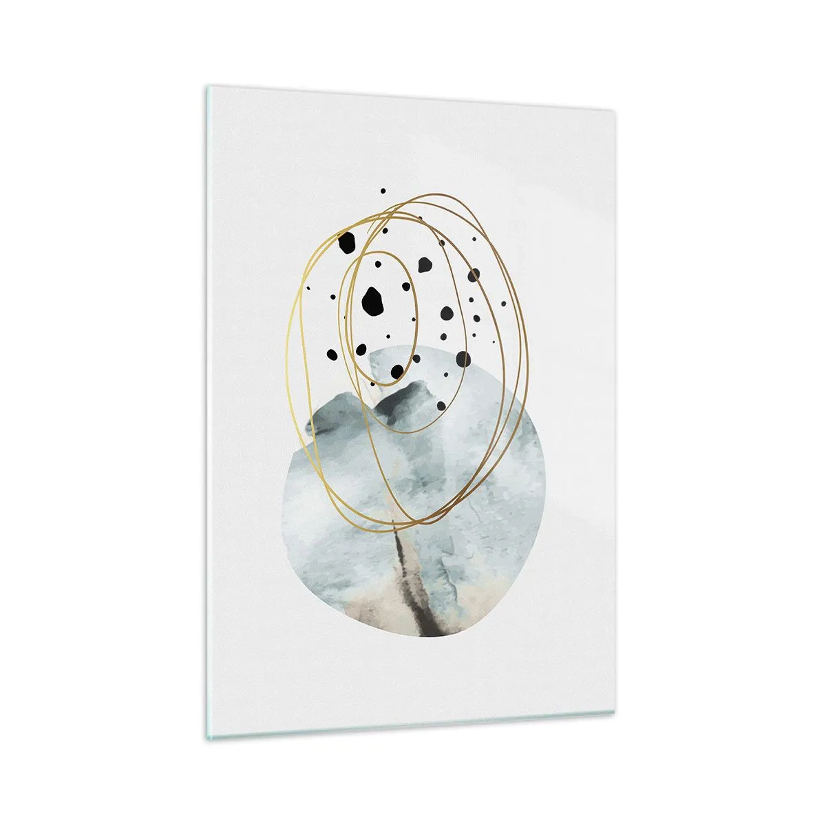 Cuadro sobre vidrio - Impresiones sobre Vidrio - Composición abstracta con una mancha azul y líneas doradas. - 50x70cm - El concepto del espacio - Decoración de pared moderna para salón y dormitorio ARTTOR