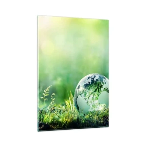 Cuadro sobre vidrio - Impresiones sobre Vidrio - Un globo de cristal entre el verdor de la naturaleza. - 80x120cm - Planeta verde - Decoración de pared moderna para salón y dormitorio ARTTOR