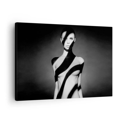 Cuadro sobre lienzo - Impresión de Imagen - Retrato en blanco y negro de una mujer en luz y sombra. - 70x50cm - En la luz y en la sombra - Decoración de pared moderna para salón y dormitorio ARTTOR