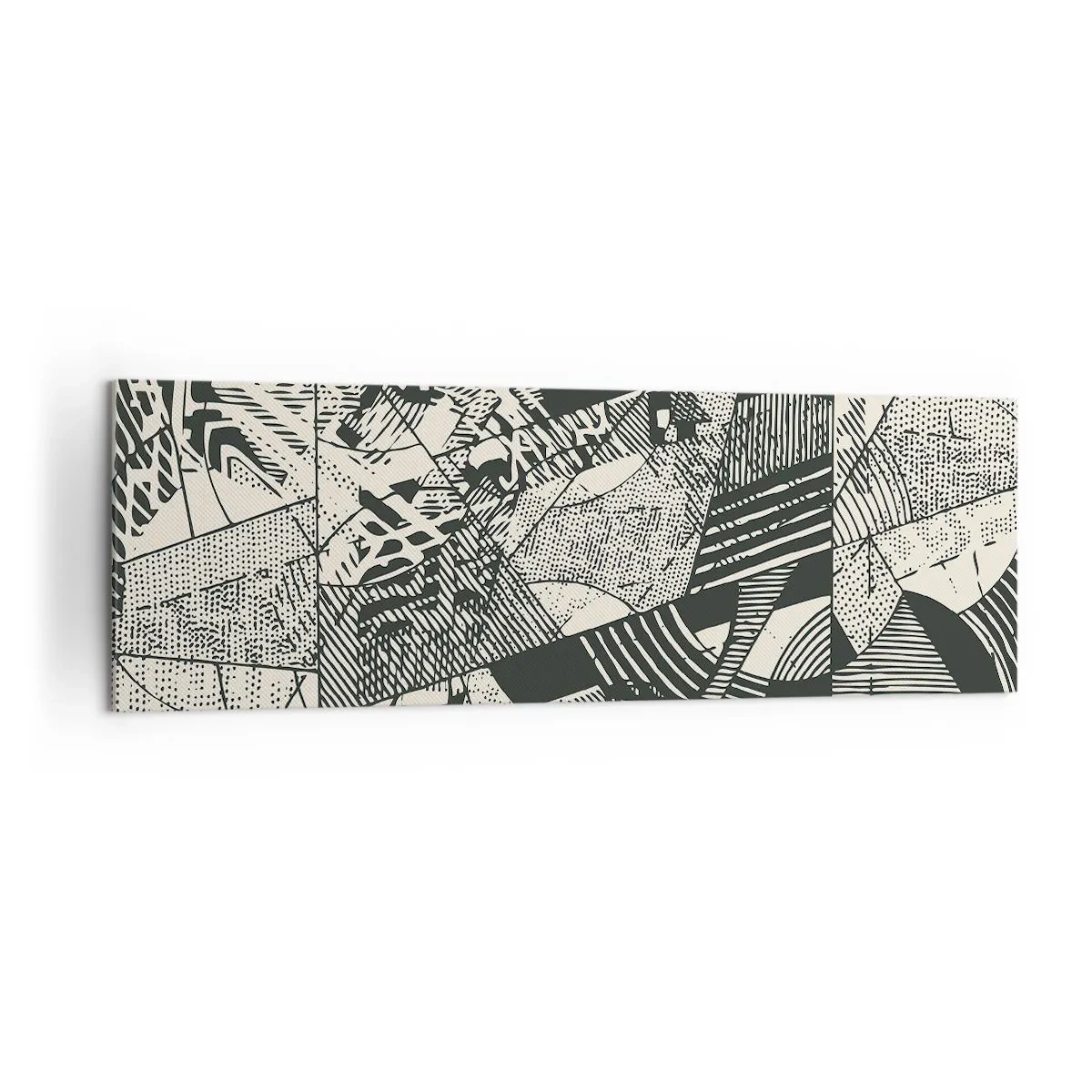 Cuadro sobre lienzo - Impresión de Imagen - Patrones abstractos geométricos en tonos verdes sobre un fondo claro - 160x50cm - La dinámica del presente - Decoración de pared moderna para salón y dormitorio ARTTOR