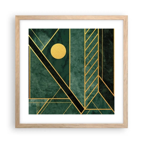 Póster en marco roble claro - La dinámica del oro y el azul - 40x40 cm