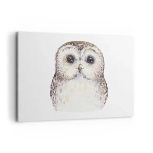 Cuadro sobre lienzo - Impresión de Imagen - Retrato de un búho sobre un fondo claro con colores delicados. - 100x70cm - Mírame a los ojos - Decoración de pared moderna para salón y dormitorio ARTTOR