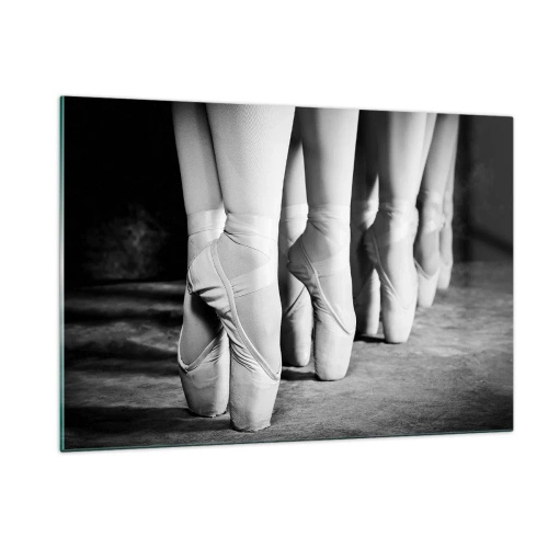 Cuadro sobre vidrio - Impresiones sobre Vidrio - Bailarinas en puntas en un escenario en blanco y negro - 120x80cm - En conjunto y al unísono - Decoración de pared moderna para salón y dormitorio ARTTOR