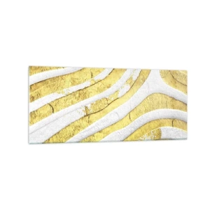 Cuadro sobre vidrio - Impresiones sobre Vidrio - Líneas abstractas doradas y blancas en una textura 3D - 120x50cm - Una composición en blanco y oro - Decoración de pared moderna para salón y dormitorio ARTTOR