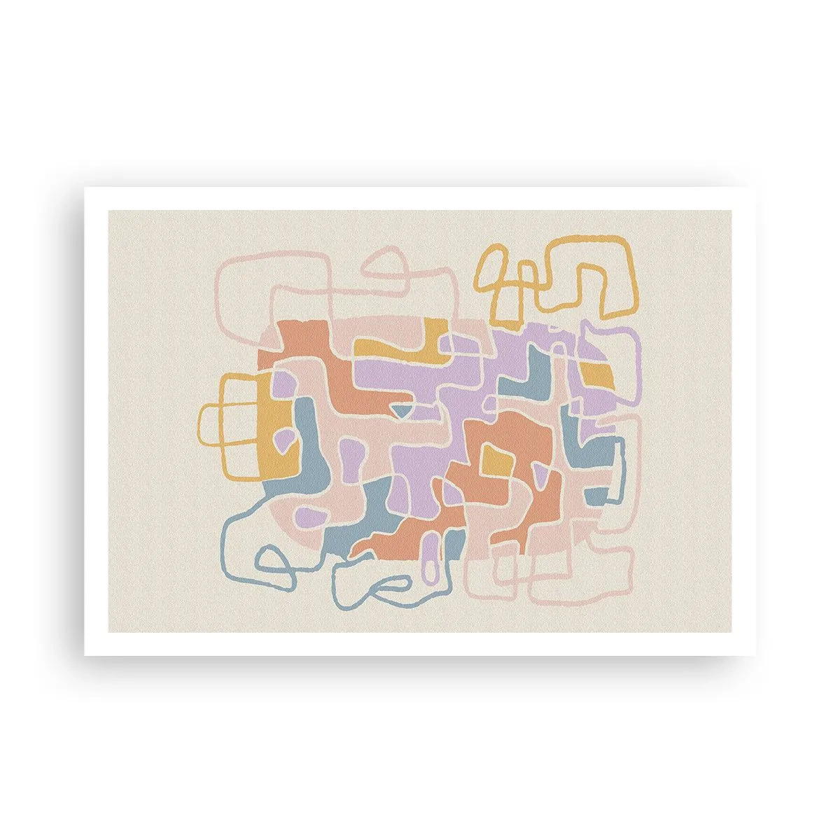 Póster - Líneas abstractas pastel que crean patrones geométricos. - 100x70cm - Laberinto - una alegre aventura - Decoración de pared moderna para salón y dormitorio ARTTOR
