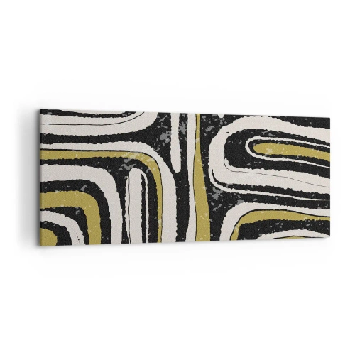 Cuadro sobre lienzo - Impresión de Imagen - Patrón abstracto en negro, blanco y dorado. - 120x50cm - Composición: tramos y callejones - Decoración de pared moderna para salón y dormitorio ARTTOR