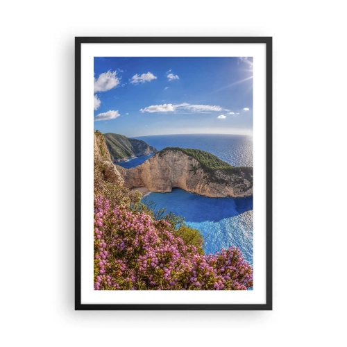 Póster en marco negro - Bahía de Navagio en la isla de Zakynthos con acantilados y mar - 50x70cm - Mis grandes vacaciones en Grecia - Decoración de pared moderna para salón y dormitorio ARTTOR