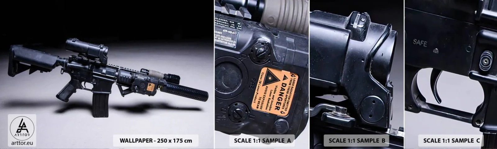 Muestra de fotomural autoadhesivo Deluxe Sticker - Un caballero oscuro - Militar, Rifle, Arma - 100x30 cm