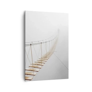 Cuadro sobre lienzo - Impresión de Imagen - Un puente colgante en la niebla desde una perspectiva minimalista - 70x100cm - ¿Adónde le llevará? - Decoración de pared moderna para salón y dormitorio ARTTOR