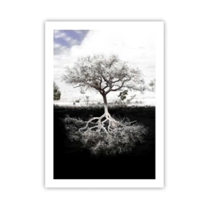 Póster - Un árbol minimalista con un sistema de raíces visible. - 50x70cm - Descubrir la naturaleza del mundo - Decoración de pared moderna para salón y dormitorio ARTTOR