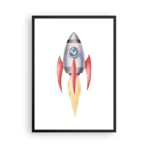 Póster en marco negro - Cohete espacial en estilo acuarela - 50x70cm - Más alto, más rápido, más lejos - Decoración de pared moderna para salón y dormitorio ARTTOR