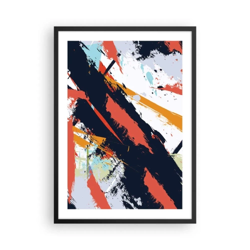 Póster en marco negro - Composición abstracta con pinceladas dinámicas. - 50x70cm - Composición dinámica - Decoración de pared moderna para salón y dormitorio ARTTOR