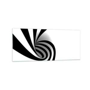 Cuadro sobre vidrio - Impresiones sobre Vidrio - Vórtice óptico abstracto en blanco y negro - 120x50cm - Y sin embargo, gira - Decoración de pared moderna para salón y dormitorio ARTTOR
