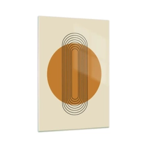Cuadro sobre vidrio - Impresiones sobre Vidrio - Patrón geométrico con círculos y líneas naranjas. - 70x100cm - El plan perfecto - Decoración de pared moderna para salón y dormitorio ARTTOR