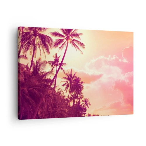 Cuadro sobre lienzo - Impresión de Imagen - Palmeras iluminadas por el sol poniente en un cielo tropical - 70x50cm - Debes elegir - Decoración de pared moderna para salón y dormitorio ARTTOR