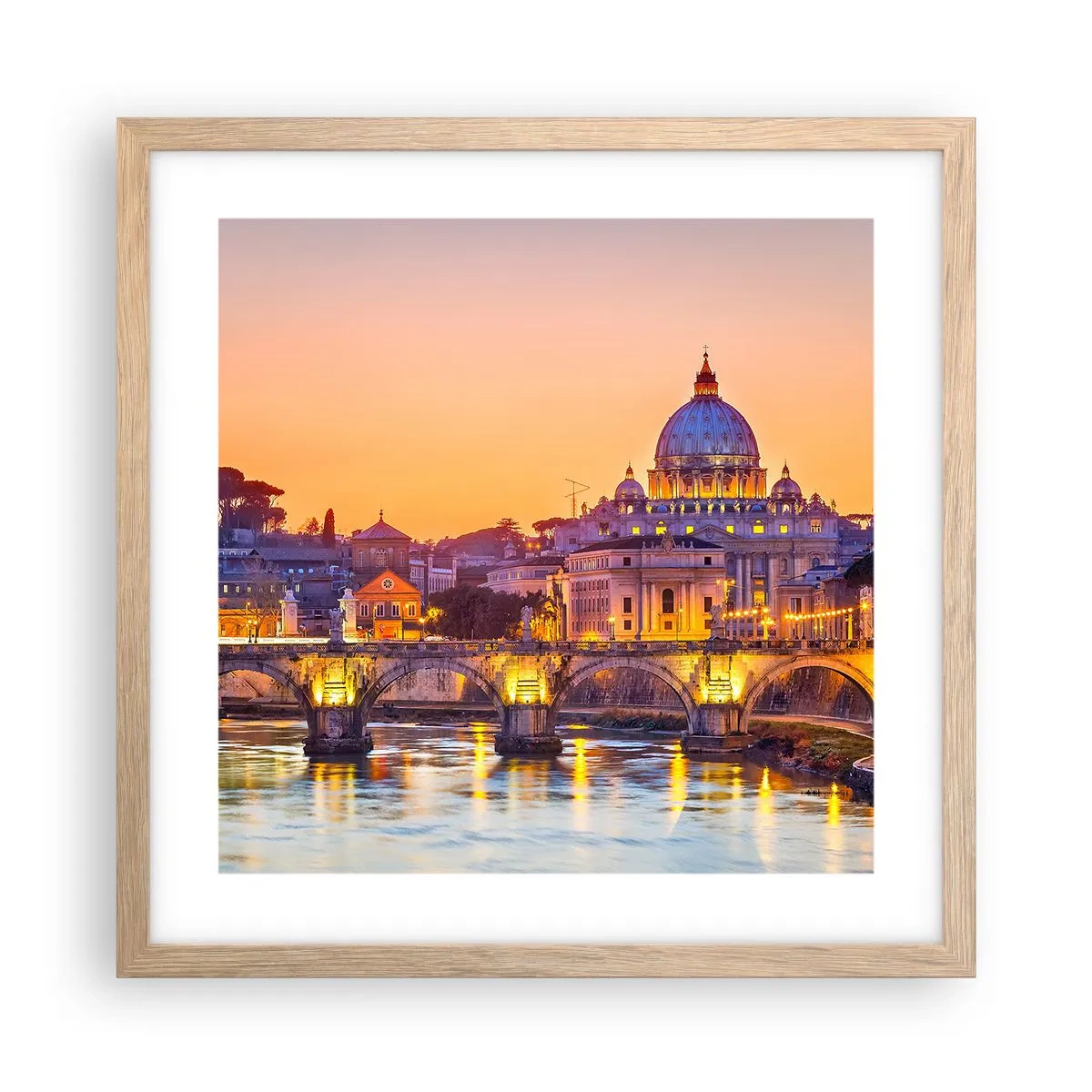 Póster en marco roble claro - Crepúsculo sobre la Ciudad Eterna - 40x40 cm