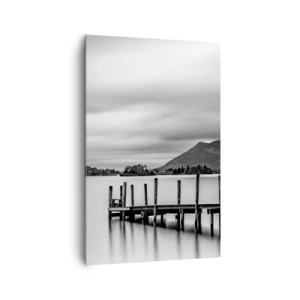 Cuadro sobre lienzo - Impresión de Imagen - Paisaje en blanco y negro con un muelle sobre un lago. - 80x120cm - Dulzura y la fuerza - Decoración de pared moderna para salón y dormitorio ARTTOR