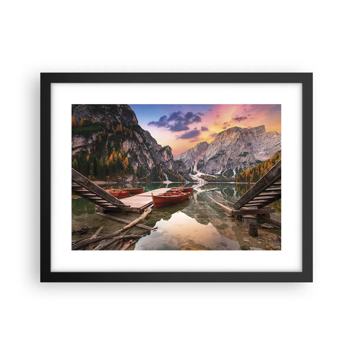 Póster en marco negro - Espejo entre montañas - 40x30 cm