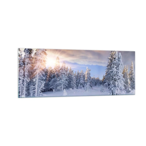 Cuadro sobre vidrio - Impresiones sobre Vidrio - Paisaje invernal con un bosque nevado al atardecer - 140x50cm - Un espectáculo de naturaleza nevada - Decoración de pared moderna para salón y dormitorio ARTTOR