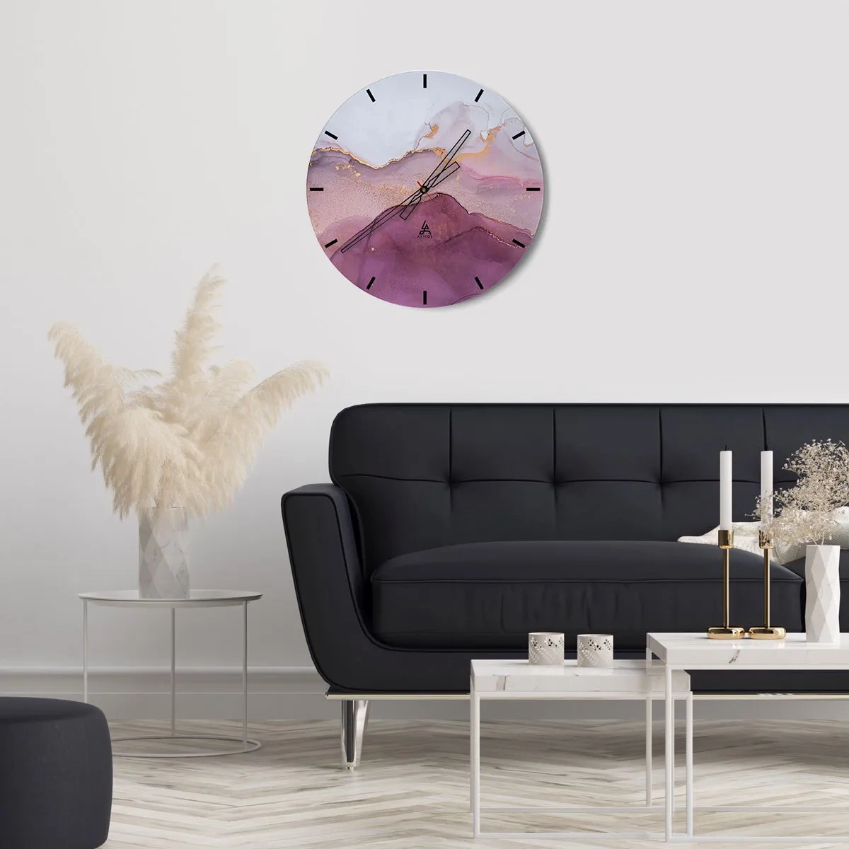 Reloj de pared - Reloj de vidrio - Olas de lila y púrpura - 40x40 cm