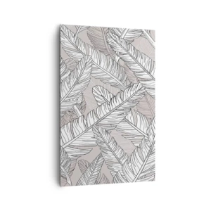 Cuadro sobre lienzo - Impresión de Imagen - Patrón en blanco y negro con hojas de plátano sobre un fondo claro. - 80x120cm - Turbulencias de plumas - Decoración de pared moderna para salón y dormitorio ARTTOR