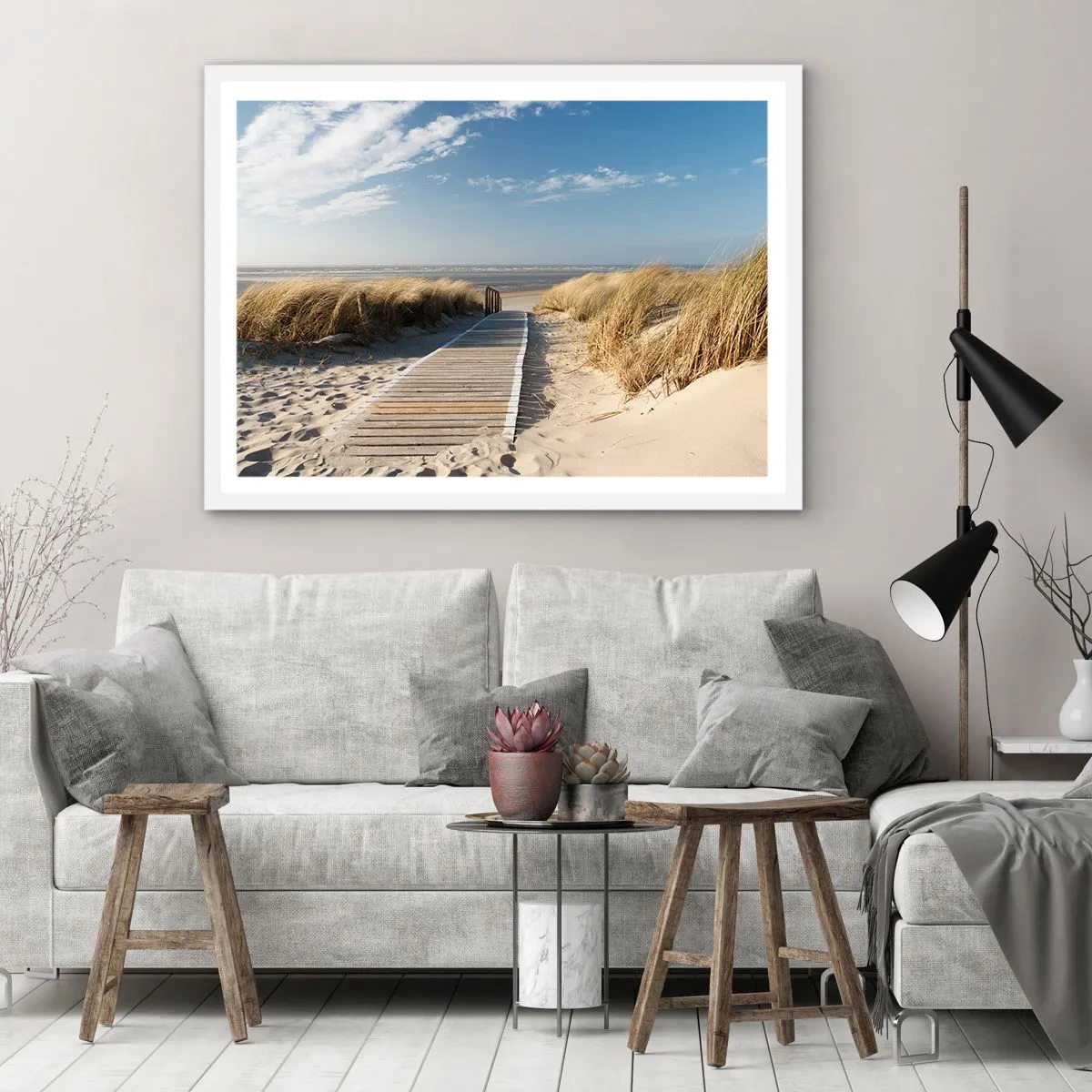 Póster en marco blanco - Más allá de la duna, en el susurro de la naturaleza - 70x50 cm