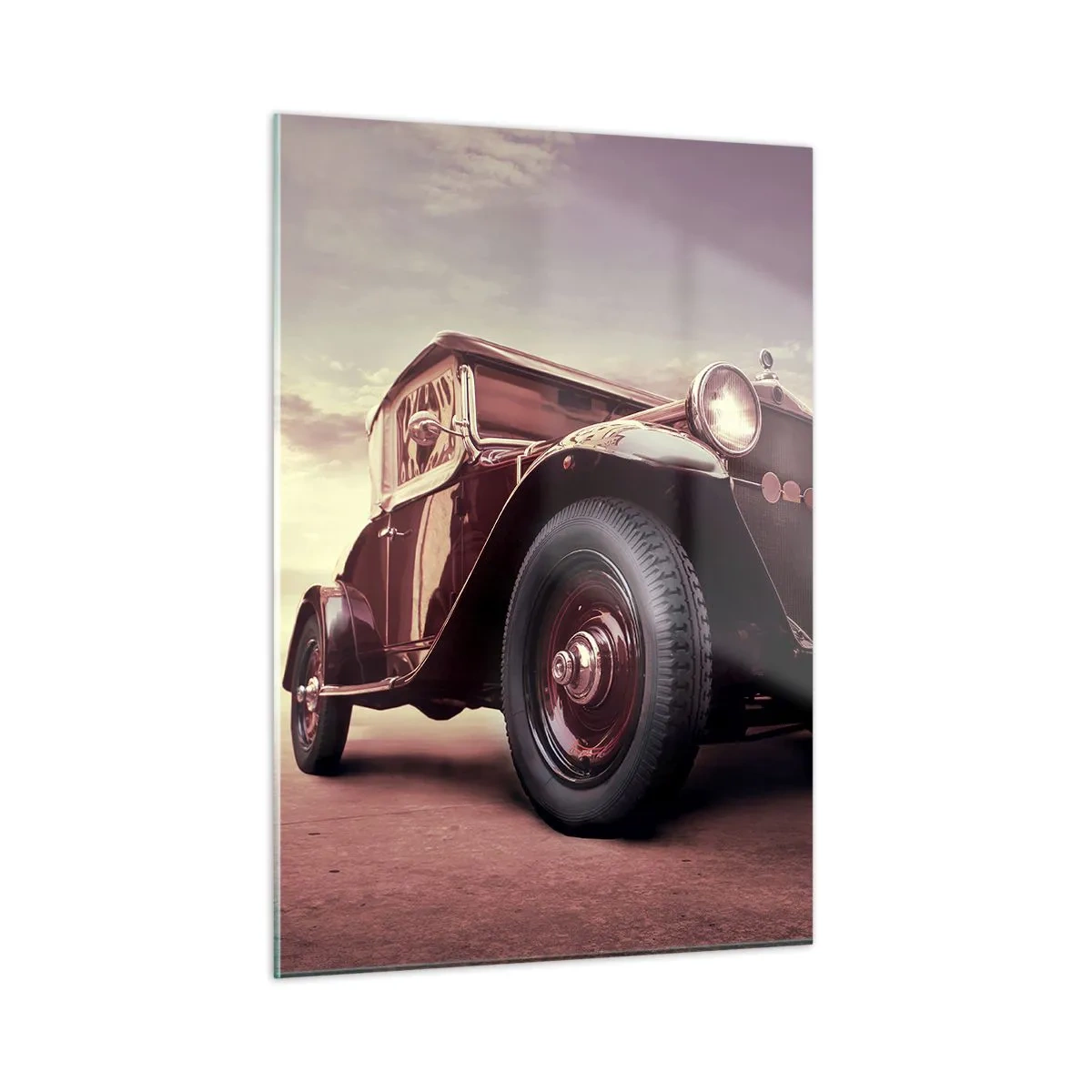Cuadro sobre vidrio - Impresiones sobre Vidrio - Icónico coche clásico en tonos sepia al aire libre - 50x70cm - Volvamos a los maravillosos viejos tiempos... - Decoración de pared moderna para salón y dormitorio ARTTOR