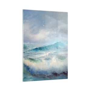 Cuadro sobre vidrio - Impresiones sobre Vidrio - Olas agitadas del océano con pájaros en un cielo nublado - 50x70cm - La fuerza del viento - Decoración de pared moderna para salón y dormitorio ARTTOR